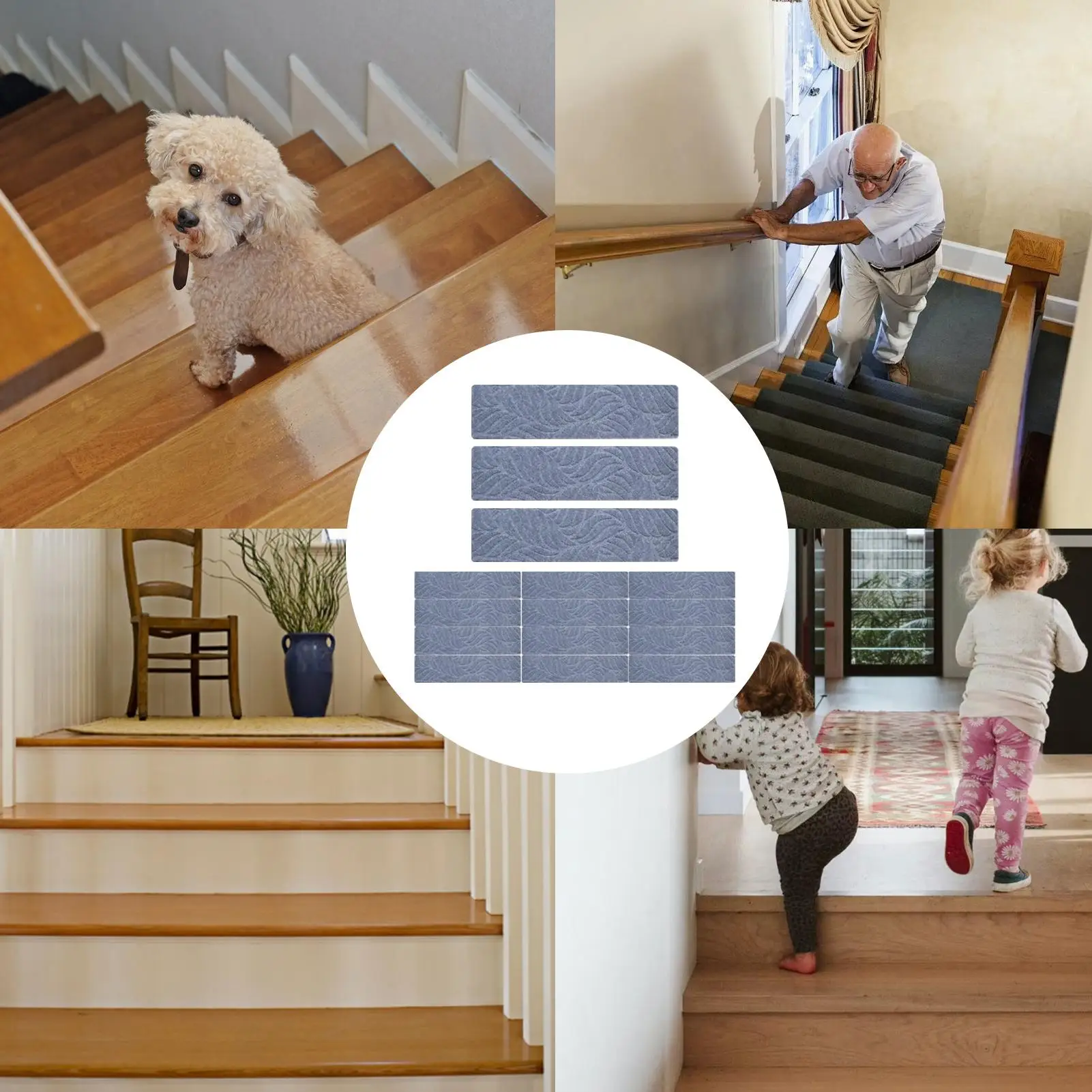 

Staircase Step Treads Peel And Stick Wooden Steps Treads 15 Pieces Non-Skid Safety Rug Stair Protector Runner For Kids Pets Dogs