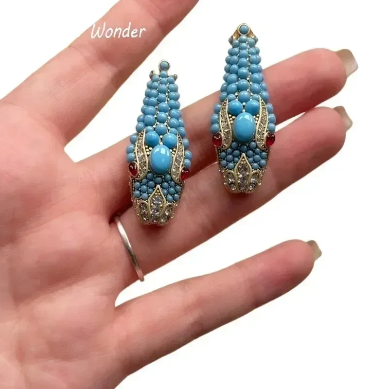 Timeless Wonder Fancy Zircon Geo Stone Snake Head Stud Earrings for Women Designer Jewelry Runway Goth Luxury Rare Gift 5155