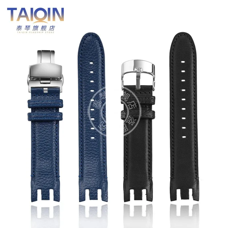 21mm para swatch pulseira de relógio de couro genuíno yrs403 401 402g 412 418 406g pulseira de couro masculino curvado pino de aço fivela