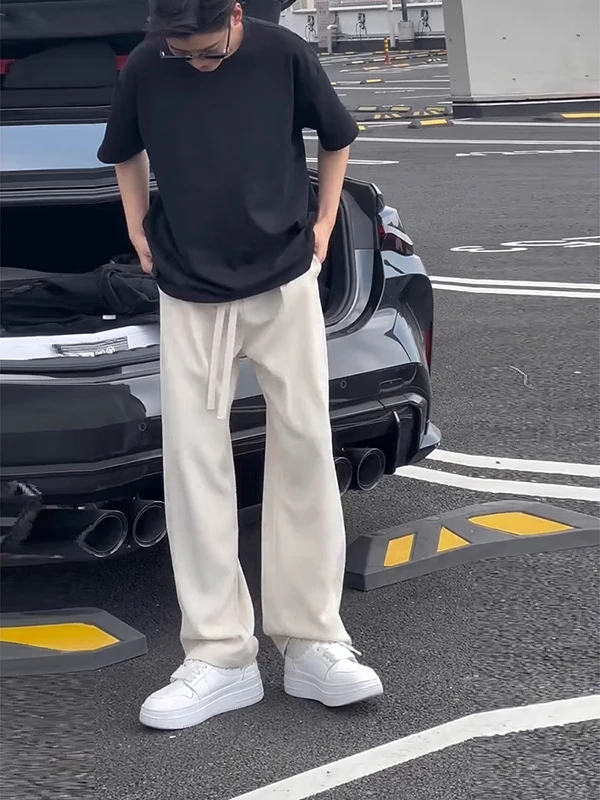 

Мужские летние повседневные брюки очень большого размера с драпировкой, свободный крой, прямые брюки, расклешенные утягивающие повседневные брюки, модные