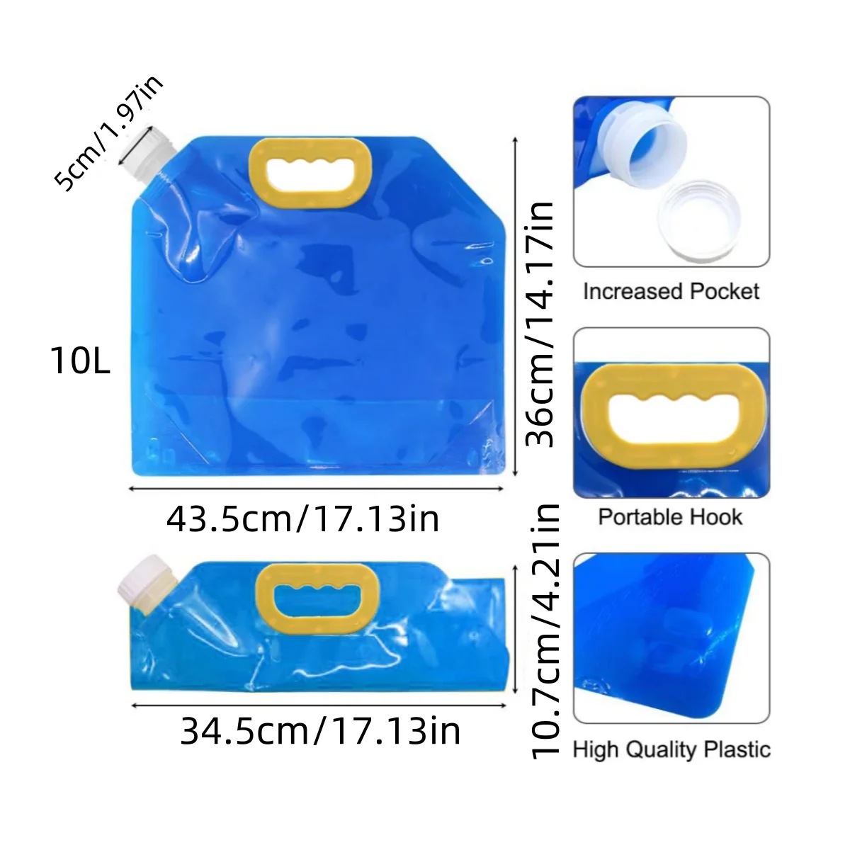 3pcs Waterproof Water Bag Portable can Fold Outdoor Large Volume Folding Water Bottle Camping Trip Water Container