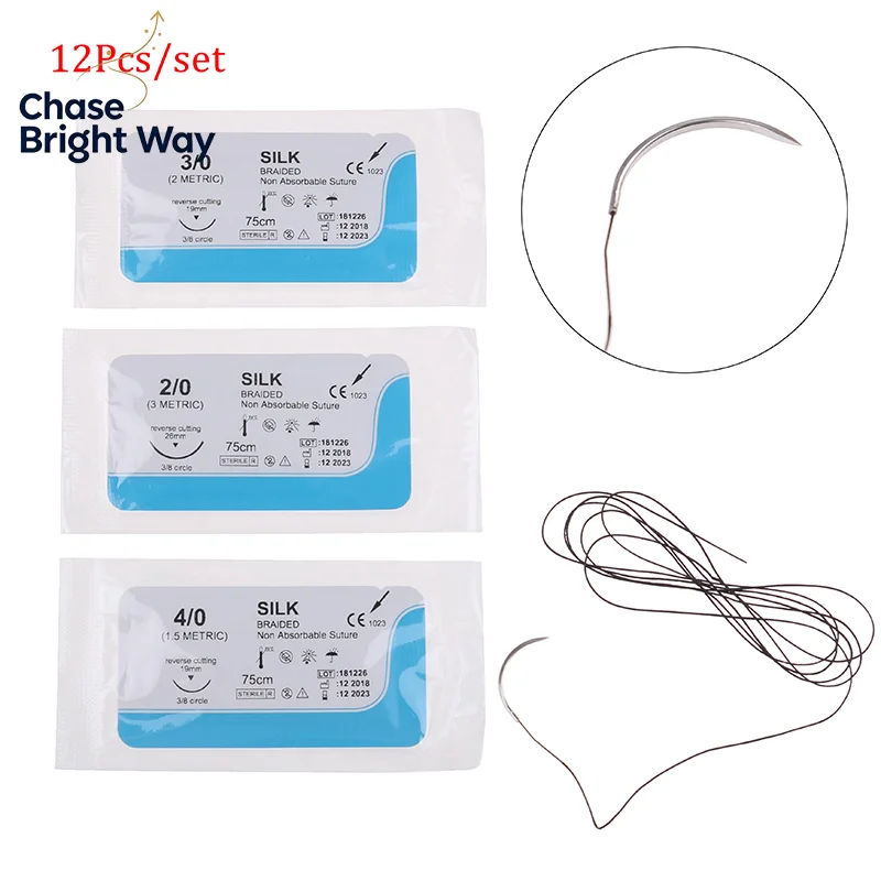 12PCS Professional Dental Surgical Needle Silk Suture Thread Kit for Medical Practice and Education