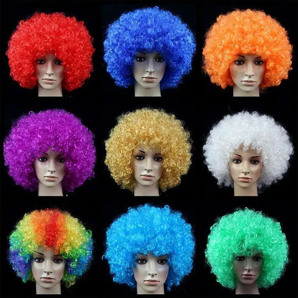 Gift Various Coloured Props Clown Cosplay Football Fans Black Afro Curly Wig synthetic Wigs Curly Hair Children/Adults Dressing