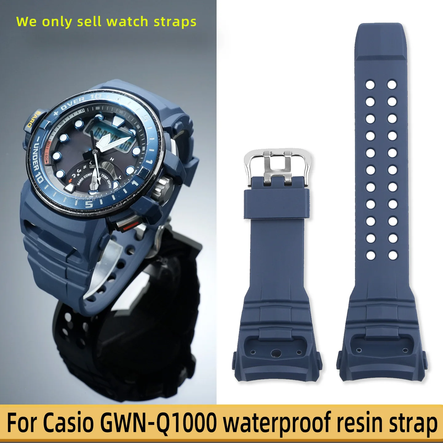 Men's Waterproof Silicone Bracelet for Casio GWN-Q1000 Resin Watch Specific Interface Accessory