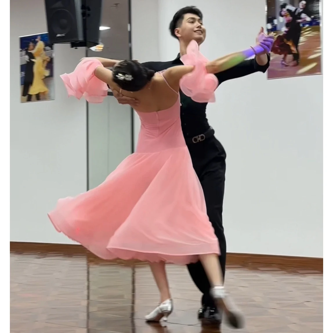 Rosa dança de salão desempenho vestido braçadeiras feminino baile clube valsa dança traje competição vestido palco dança wear bl16794