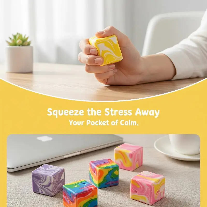 Colorful Marble Cheese Square Cube Squeeze Fidget Toy Slow Rebound Stress Relief Sensory Toy