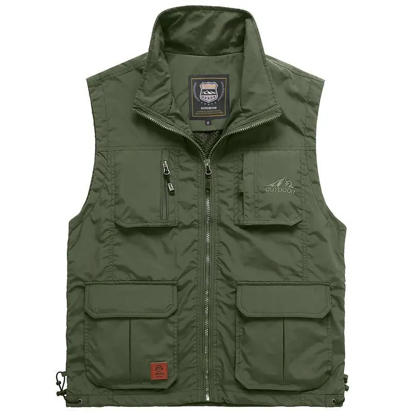 Men Outdoor Vest Multi-Pocket Solid Color Fishing Director Reporter Work Waistcoat Photography Casual Vest Jacket Male