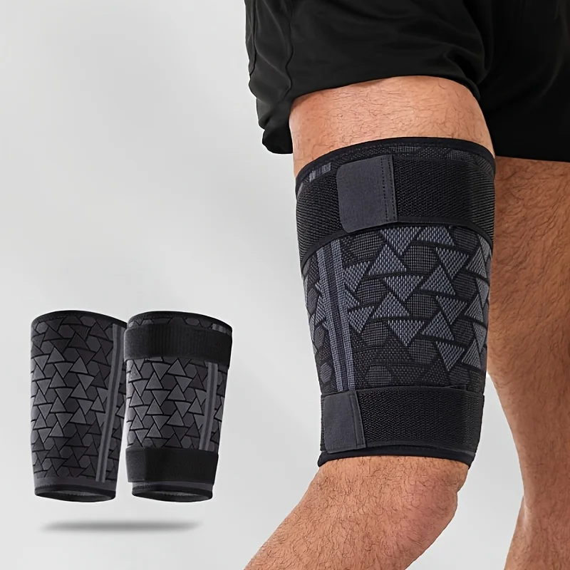 

Рукава для поддержки бедер с противоскользящим силиконом и фиксирующими ремнями. Компрессионные рукава для бедер для силовых тренировок в тренажерном зале.