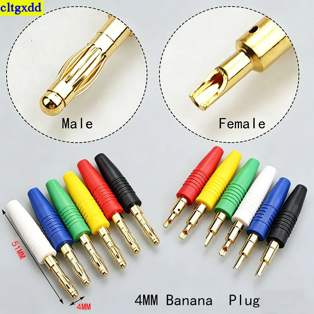 

Cltgxdd 4piece banana plug gold-plated music speaker cable needle banana plug male and female connector socket color