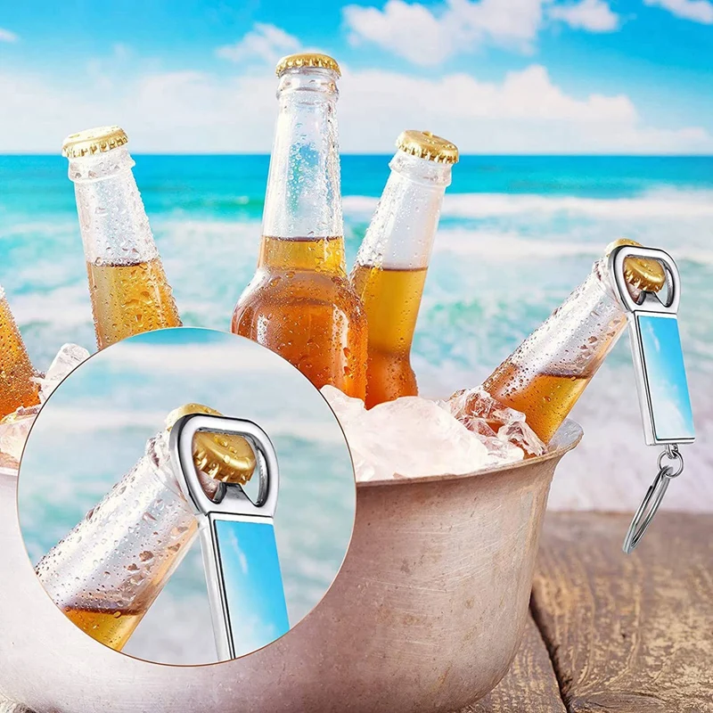 Hot-40 Pcs Sublimation Blank Keychains Sublimation Metal Bottle Opener Blank Key Ring Aluminum Heat Transfer Keychain