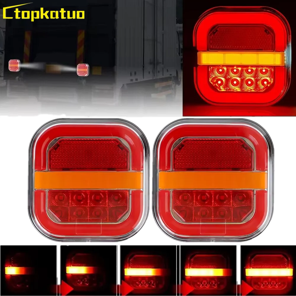 

2PCS 28LED Trailer Tail Light Car LED Flowing Reverse Turn Signal Lamp Brake Light for Car Van Bus PickupTruck Running Lighting