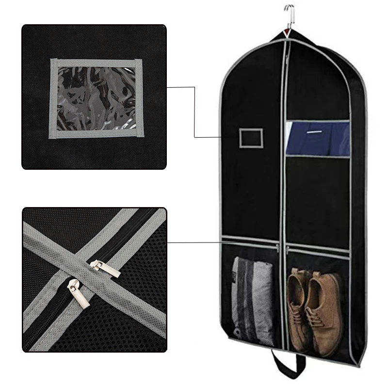 New Non-woven Fabric Breathable Garment Bags Suit Bag for Travel and Storage 43 inches Gusseted Dress Cover Protector for Closet