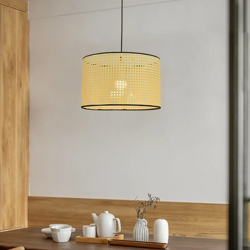 Japanese Modern Minimalist Chandelier Bamboo Woven Rattan Art Restaurant Dessert Shop Homestay Retro Eastern Style Pendant Lamps