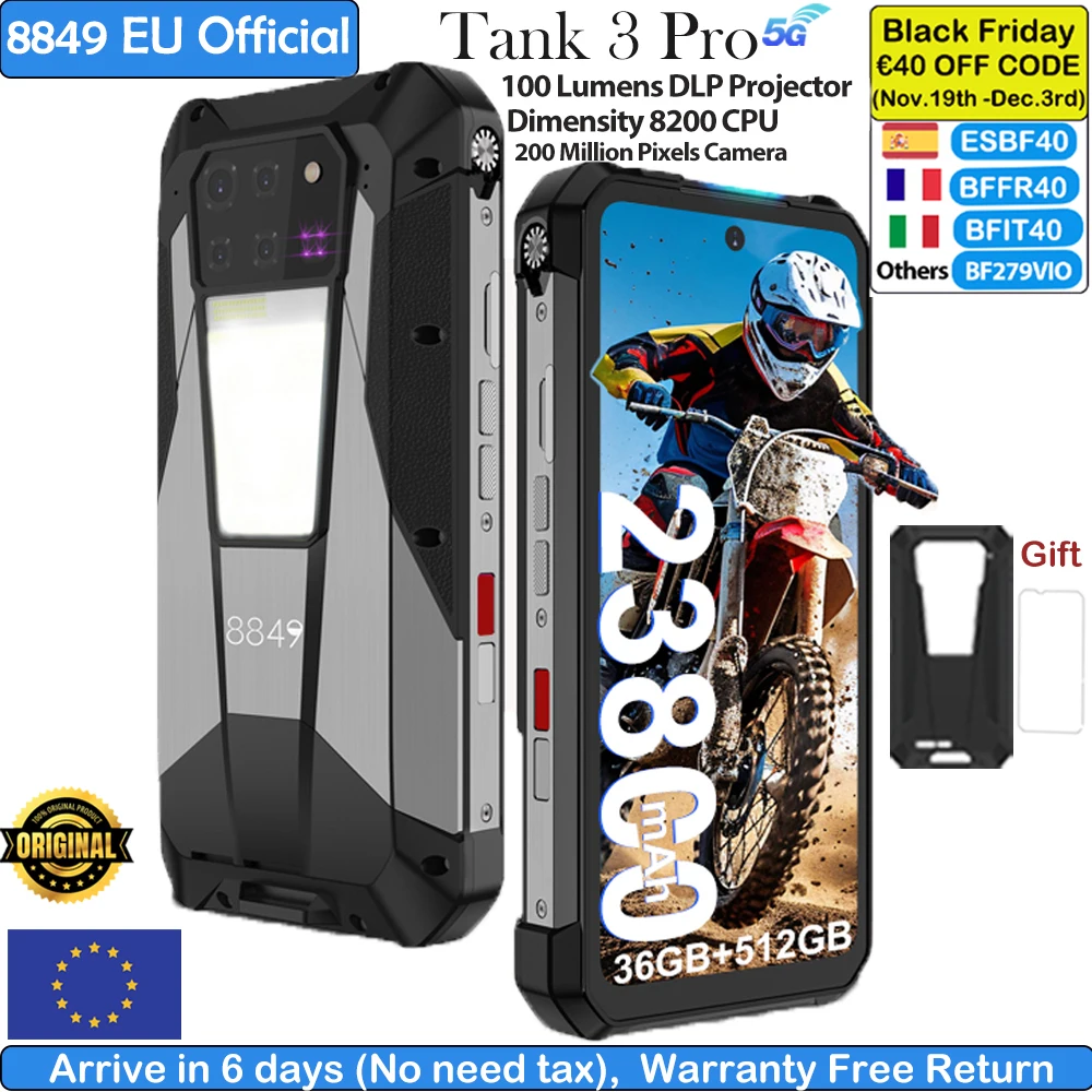8849 Tank 3 Pro من Unihertz الهواتف الذكية القوية 5G مع جهاز عرض 100 لومن 32/36 جيجابايت 512 جيجابايت 23800 مللي أمبير في الساعة الهواتف المحمولة الأبعاد 8200 وحدة المعالجة المركزية