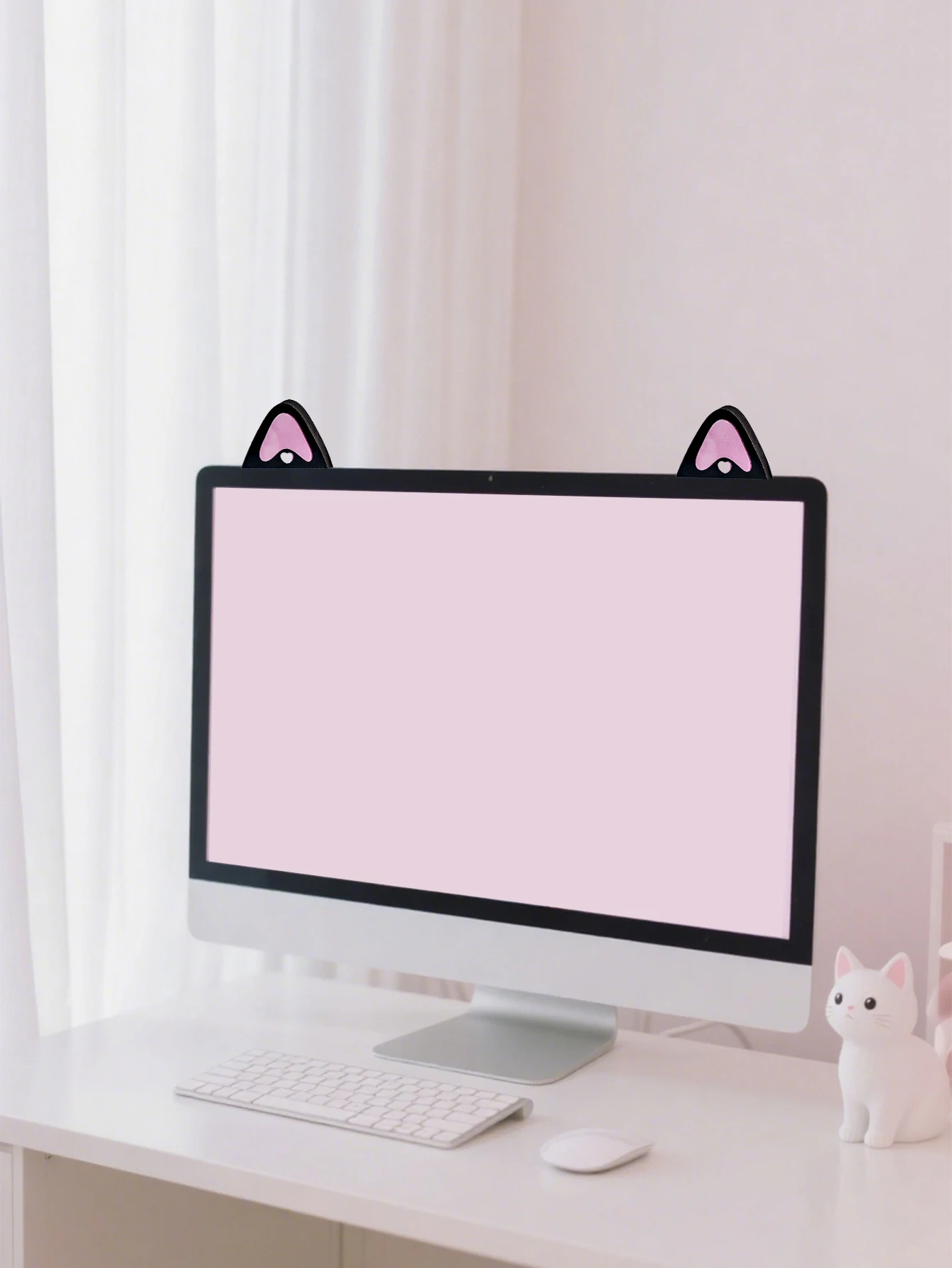 Niedliche Computer-Monitor-Dekoration, rosa Schleife, Katzenohrform, Ornamente, Kawaii-Desktop-Dekoration für PC, Laptop, Zimmer, Schreibtisch, Dekoration, Mädchen-Geschenk – Detail 27
