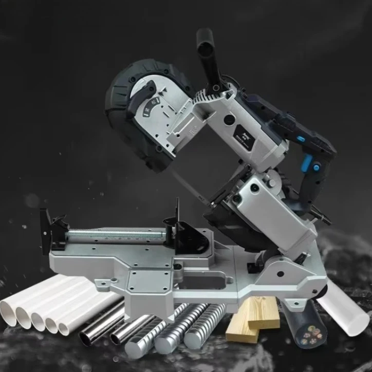 1100W Portable Metal Cutting Saw, Spark-Free Band Saw, Variable Speed Handheld Auto Circular Cutter for Metal & Wood Cutting