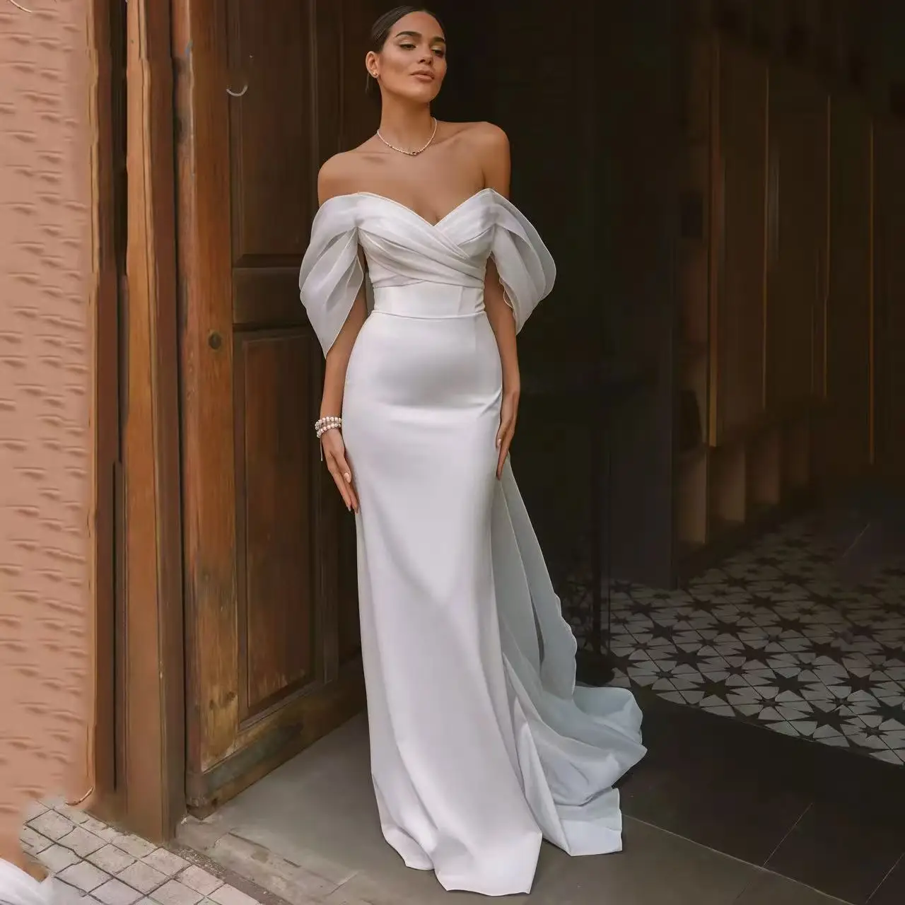 

Elegant Sweetheart Mermaid Wedding Dress Women White Off The Shoulder Open Back Bridal Gown Train Vestidos De Novia Customized