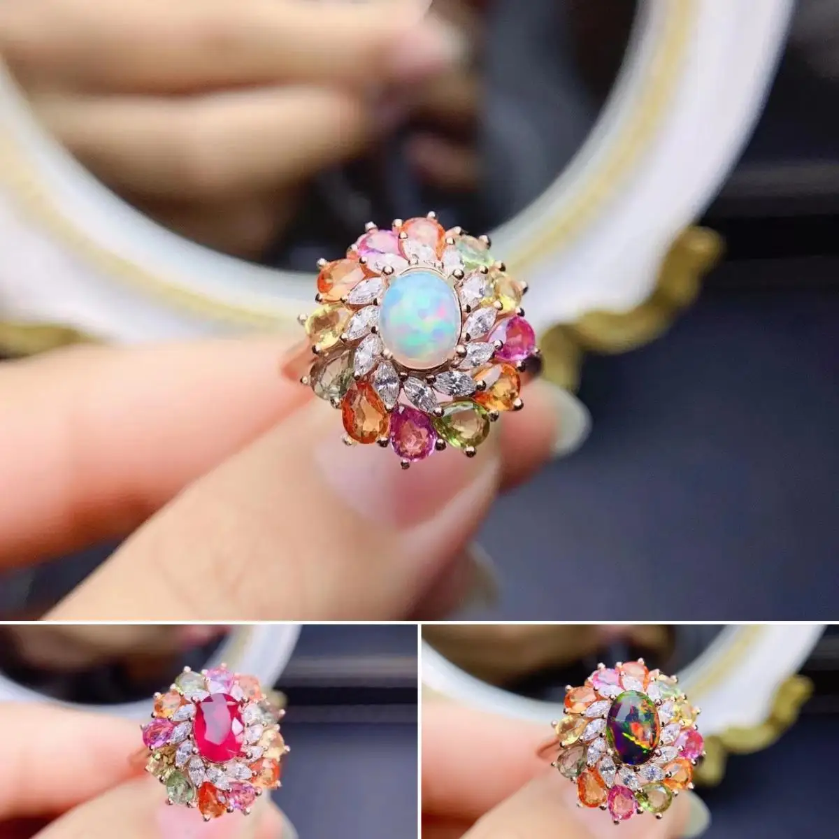 

FS Natural Colour Sapphire Opal/Ruby Luxury Ring S925 Sterling Silver Fashion Fine Charm for Women Weddings Jewelry MeiBaPJ New