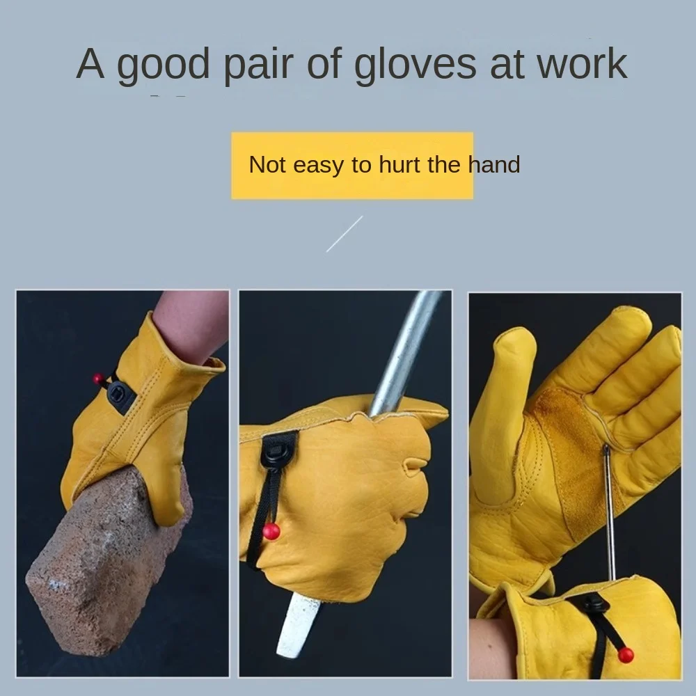 1 Pair Yellow Cowhide Gloves Heat-Resistant Flame Retardant Welding Gloves for TIG Welding Soft Work Gloves Workplace