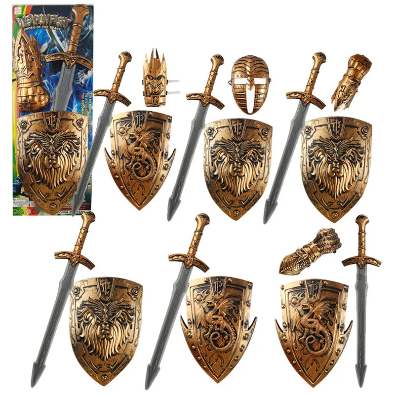 Children Weapon Shield Sword Hand Stage Performance Ancient Costume Acting Props Cosplay Accessories Plastic Safety Toys Gifts