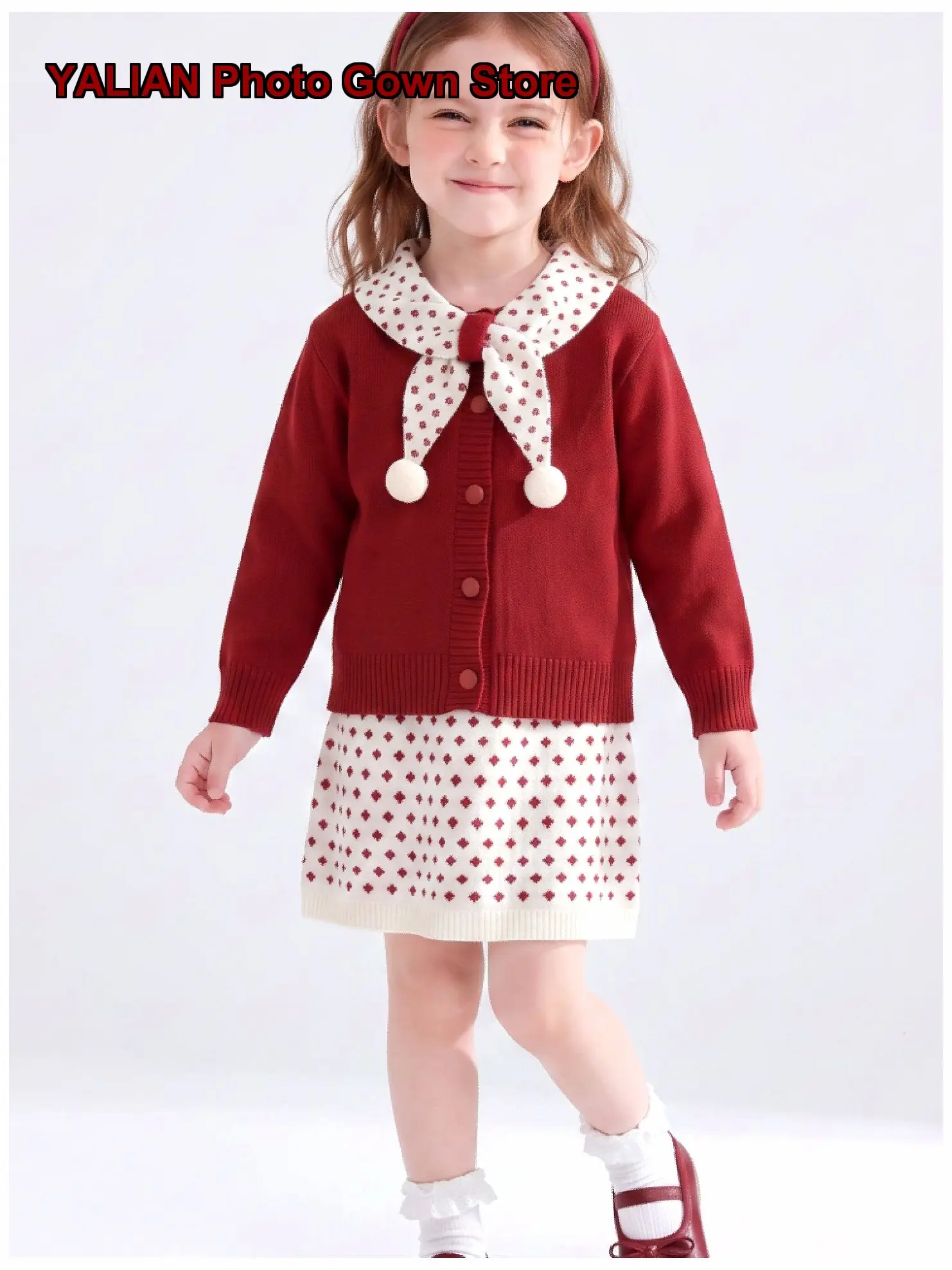 Girls College Style Cardigan Autumn Knit Cardigan Bowknot Skirt Set Kids