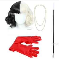 Halloween Cosplay Cruella De Vil Kuila Half Black Half A Hundred Small Short Curly Cos Wig for Making Wigs motoparty costumes