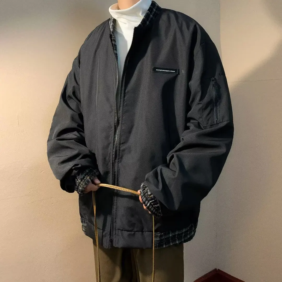 

Loose Fit Men's Baseball Jaet Color Blo Retro Sle Casual Outerwear Coat Youth ular Autumn Season Faion Trend