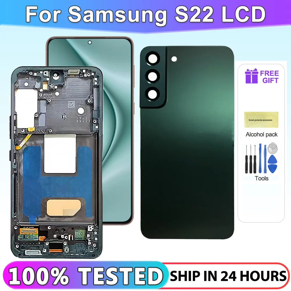 tested-s22-screen-with-frame-for-samsung-s22-5g-s901b-s901u-s901w-s901n-lcd-display-touch-screen-digitizer-assembly-replacement