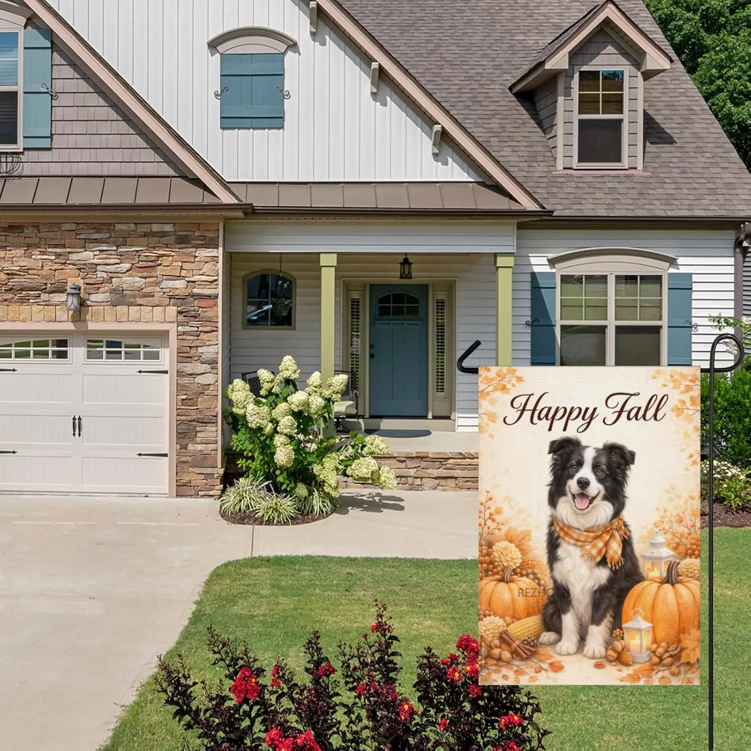 Happy Fall Fun Border Collie Garden Flag 28x40Inch,Cute Dog Pumpkin Maple Leaves Autumn Outdoor Decor,Harvest Season Lawn Pa AAS