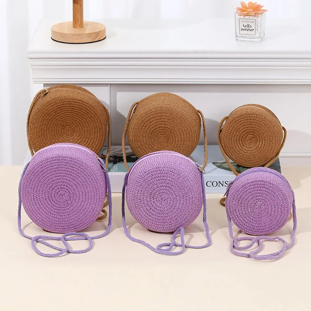 Coin Purse Woven Straw Straw Bag Round Handmade Summer Beach Bag Handbag Kid Children