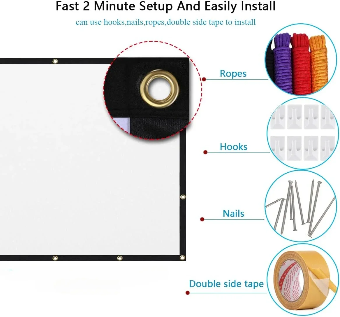 Portable Projector Screen 16:9 Foldable Wrinkle Free Projection Screens for Home Theater Outdoor Support Double Sided Projection