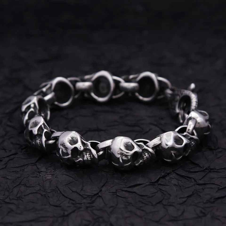 Gothic Vintage Men\'s Skull Bracelet 316L Stainless Steel Punk Hip Hop Skeleton Bracelets Fashion Amulet Jewelry Gifts Wholesale