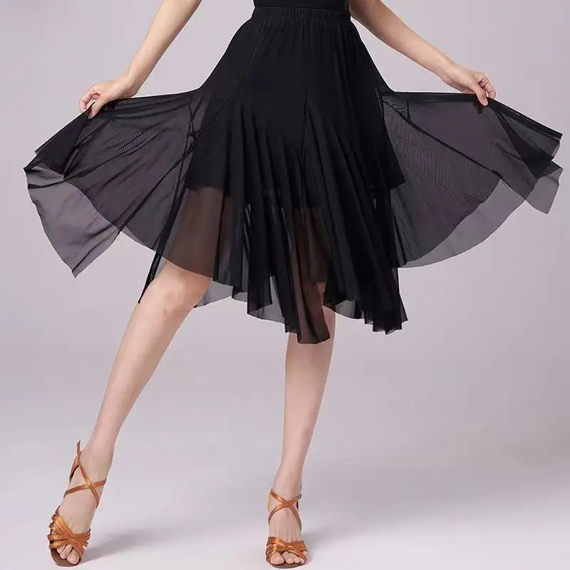 2026 Summer New Latin Dance Mesh Women's Adult Skirt Professional Modern Social Competition Practice Skirt