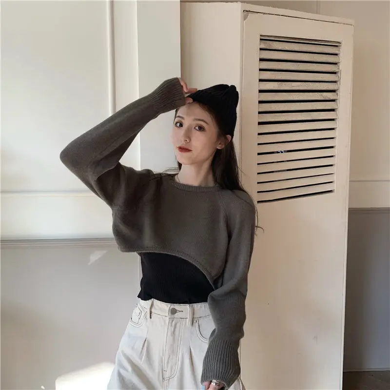 

Cropped Bare Midriff New Fashion Girl Spring Summer Knitted Pullovers Slim Short Sweater Women Clothing