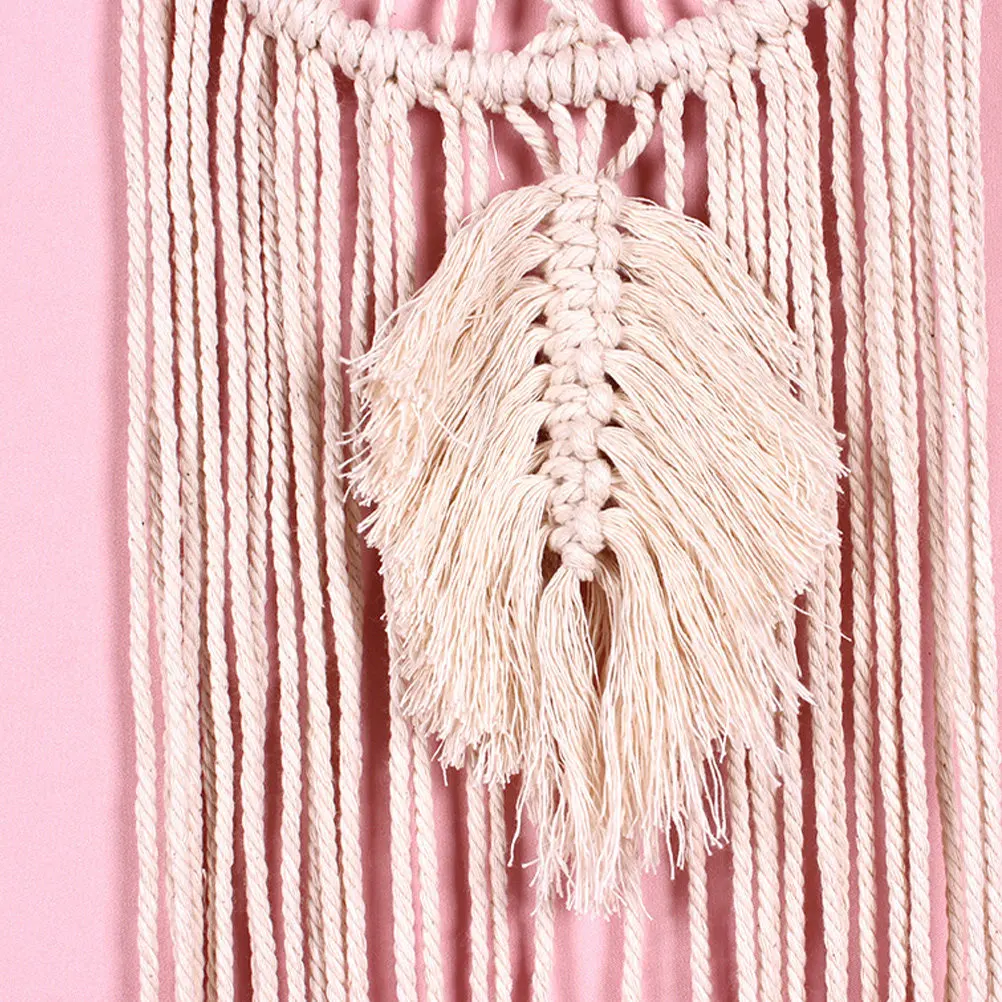 Leaf Design Handmade Wall Tapestry Hand-Woven Hanging Ornament with Rope for Home Decor Window Wall Art Tapestry Decoration