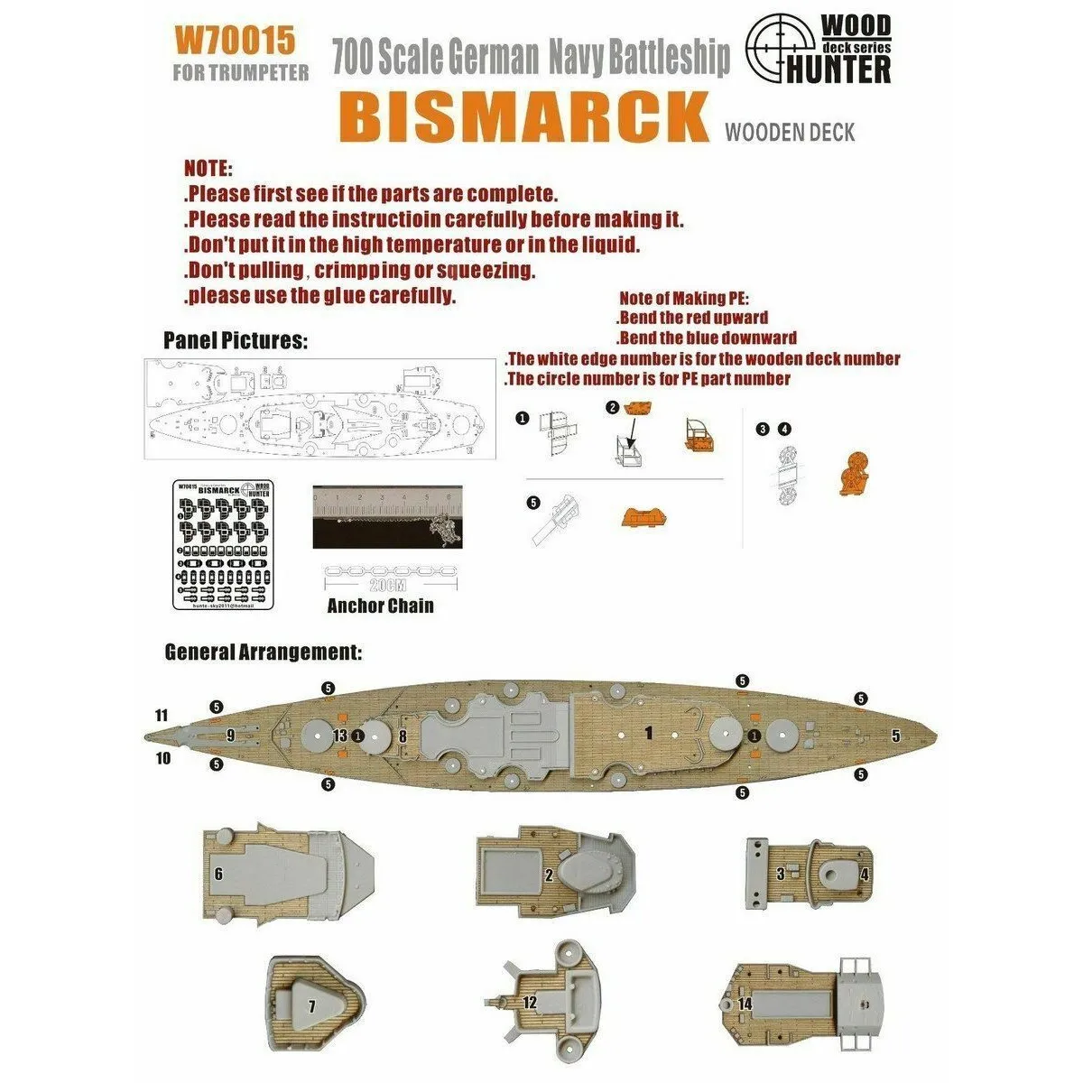 Hunter W70015 1/700 Wood Deck German Battleship BISMARCK FOR TRUMPETER 05711