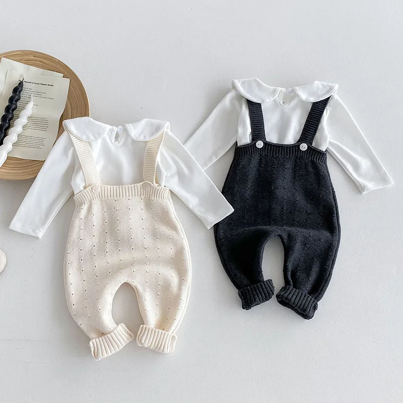 0-3Yrs Infant Baby Girls Boys Romper Sleeveless Solid Color Knit Jumpsuit Autumn Kids Baby Girls Boys Rompers Clothes