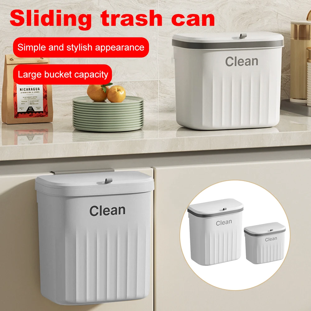 8.5/12L Hanging Trash Can For Kitchen Cabinet Door Wall Mounted Bathroom Wastebasket Toilet Trash Bin with Lid Garbage bag