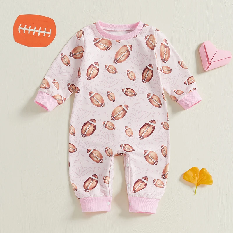 

0-18M Baby Girls Sweatshirt Rompers Rugby All-over Print Long Sleeve Jumpsuits for Newborn Infant Toddler Fashion Clothes