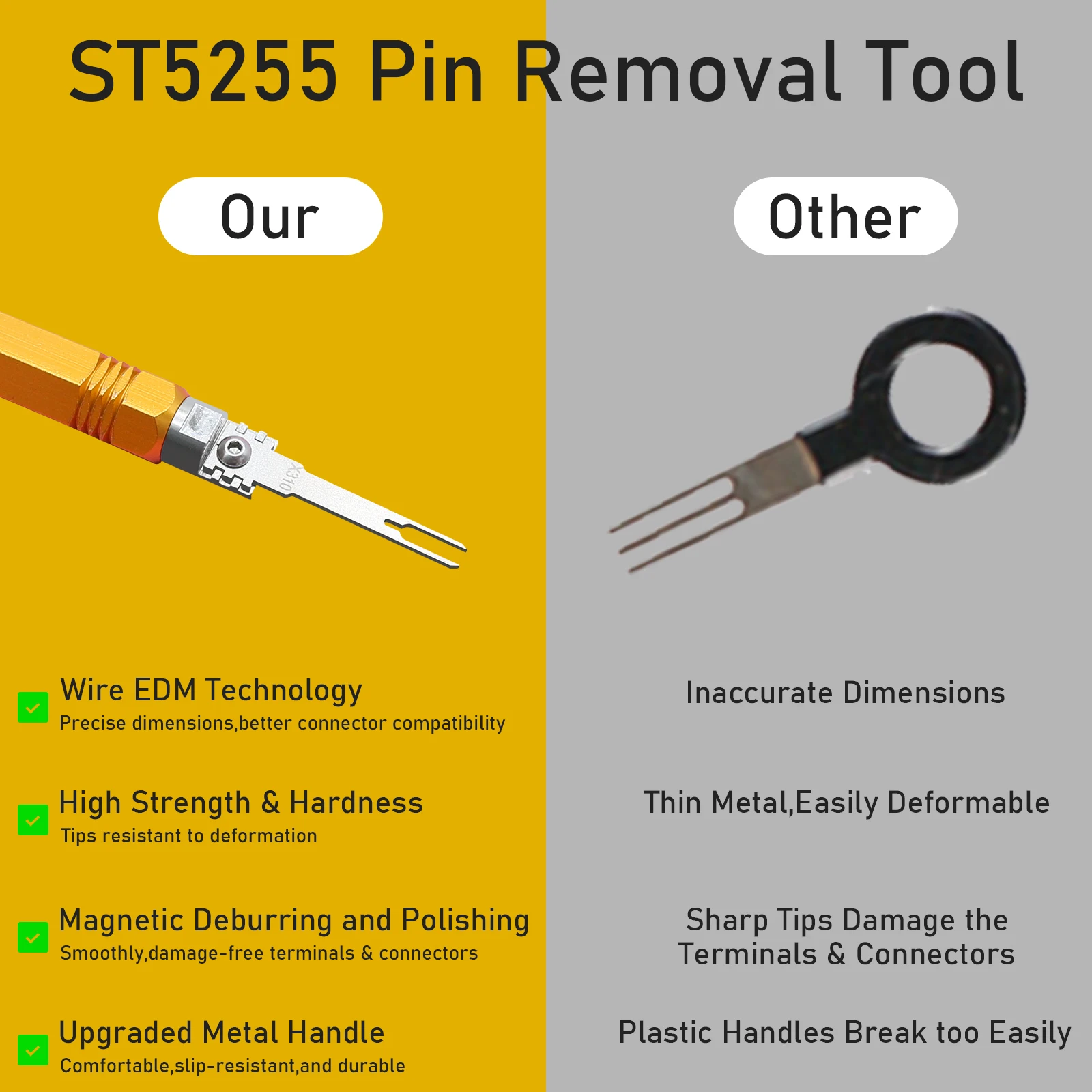 Double headed detachable terminal pin extraction tool suitable for AMP Metri Pack  Molex connectors, and General Motors repair