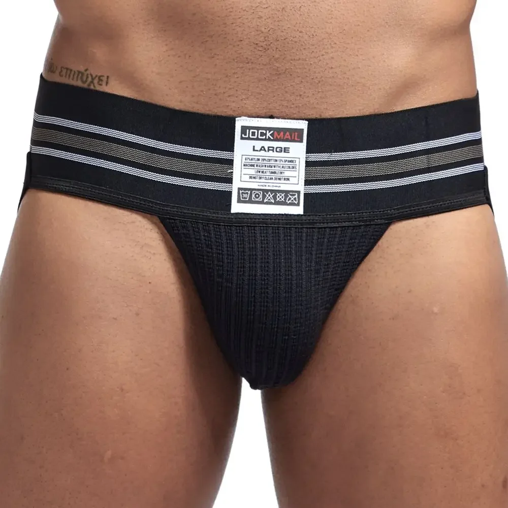 JOCKMAIL mężczyźni Jockstrap Cuecas Masculinas oddychająca siatka Low-Rise Spandex stringi i stringi bielizna męska figi