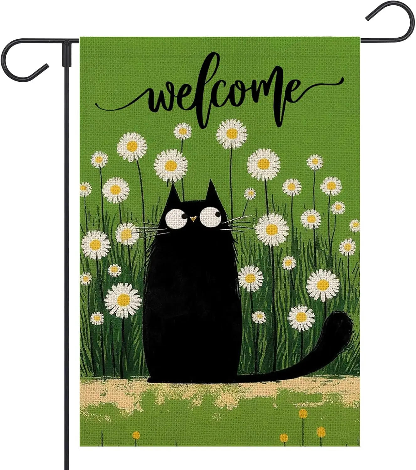 Spring Garden Flag Cat Daisy flowers 12×18 Inch Double Sided Outside Summer Welcome Small Burlap Flag for Seasonal Yard Outd KKW