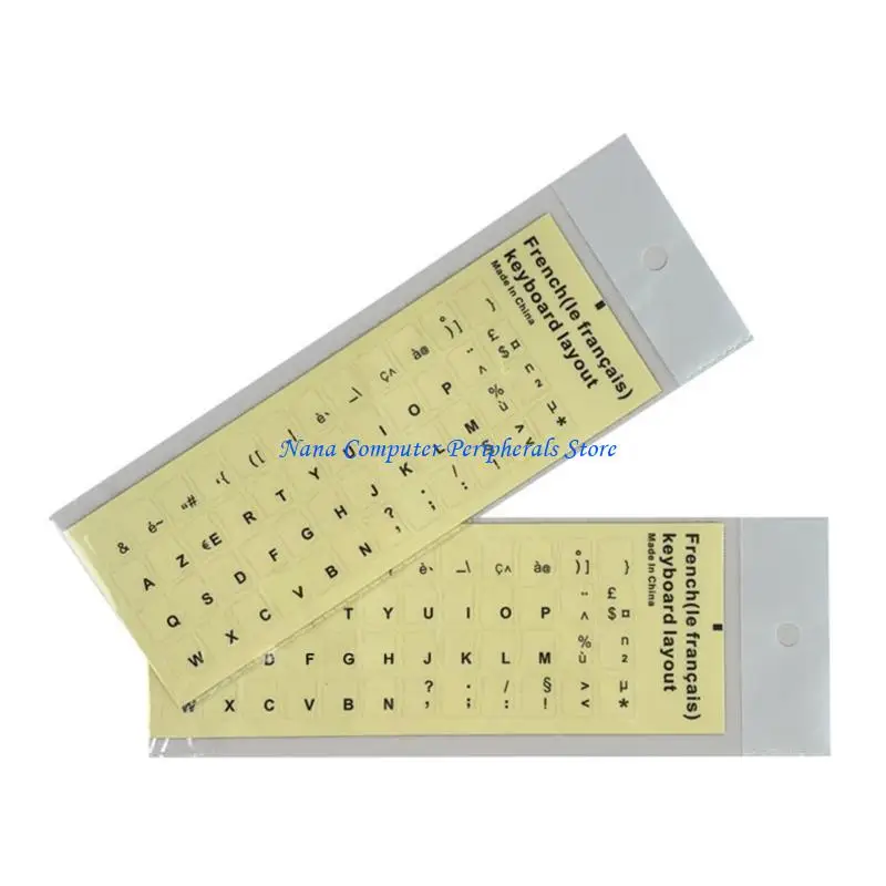 F68C 2PCS Französische Tastaturaufkleber transparenter Hintergrund mit weißen/schwarzen Buchstaben