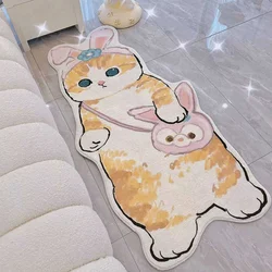 Cartoon Bedside Rug Cat Floor Mat Fluffy Cat Mat Irregular Carpet for Living Room Shaggy Area Rug Thicken Doormat Cute Decor