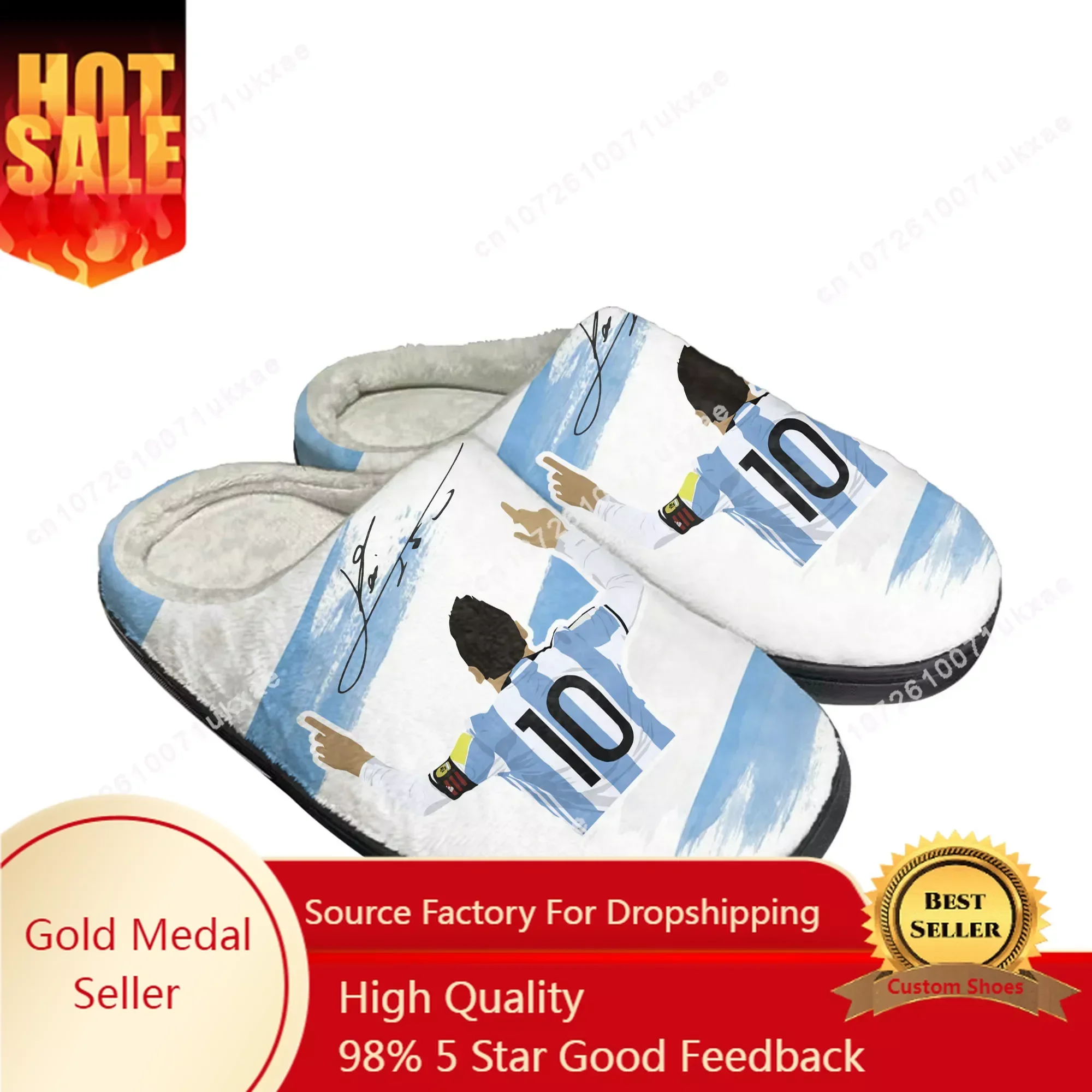 

Internacional Soccer Football Miami No 10 Argentina Home Cotton Slippers Mens Womens Plush Bedroom Indoor Customized Shoe