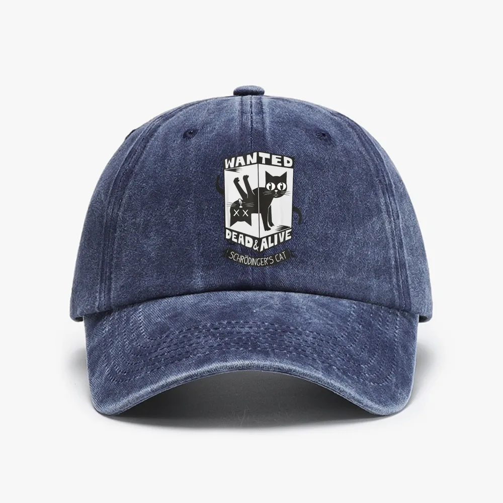 Wanted Dead And Alive Cat hat Schrodinger Cat Golf Caps Funny Geek Digital Print Baseball Cap cool Distressed Washed hats