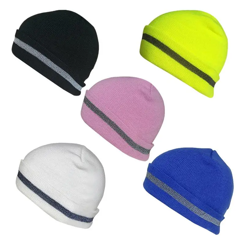 

Winte Warm woolen hat with Reflective strip Knit Hats Fashionable High Visibility Hat Trendy Winter Knit Hat for Men Women