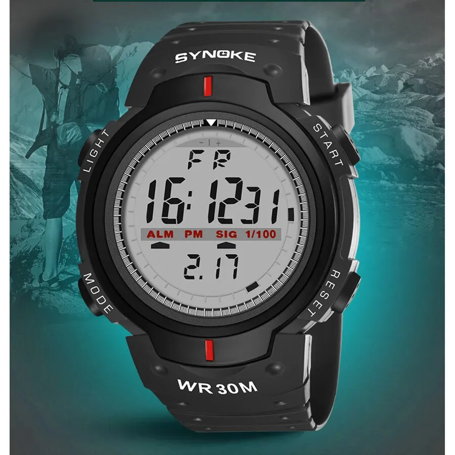 SYNOKE-reloj electrónico para hombre, accesorio de pulsera resistente al agua, luminoso, multifunción, para montañismo al aire libre, pantalla grande