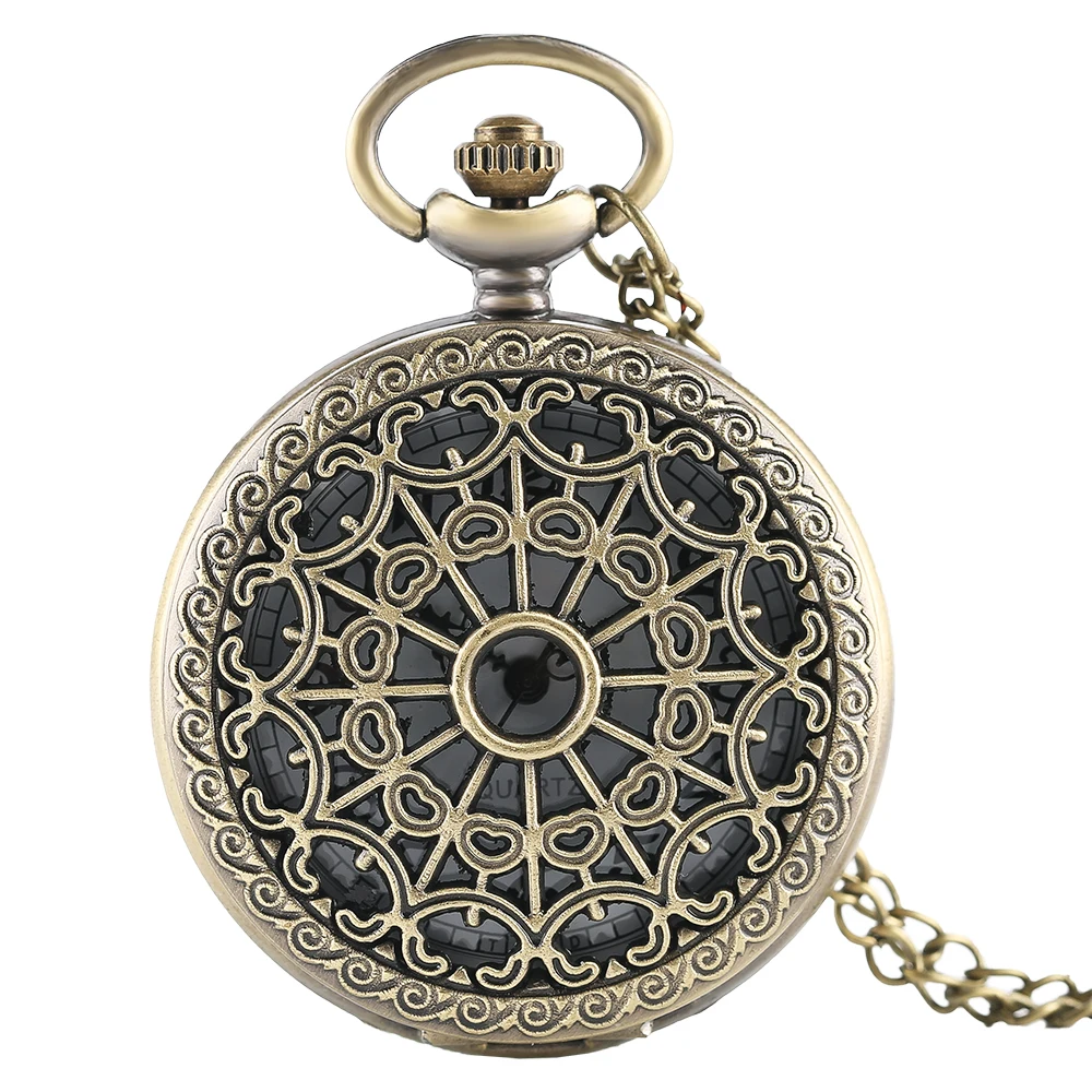Vintage Black/Bronze Spider Web Pocket Watch with Necklace Pendant