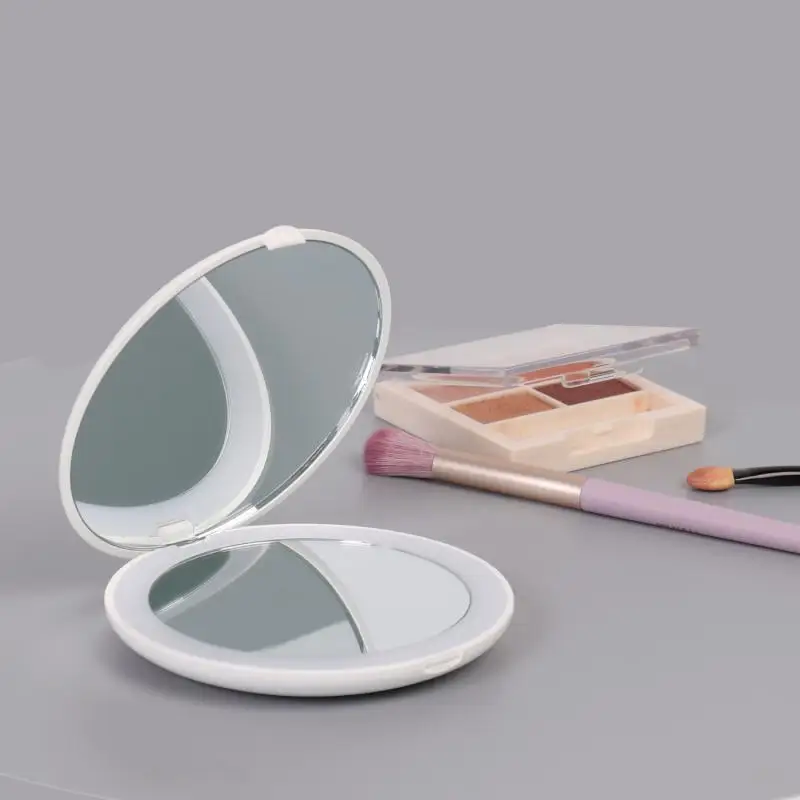 Miroir de Maquillage à Lumière LED pour Femme, Petite Poche, Effet Lumineux, Mini, Rose, Blanc